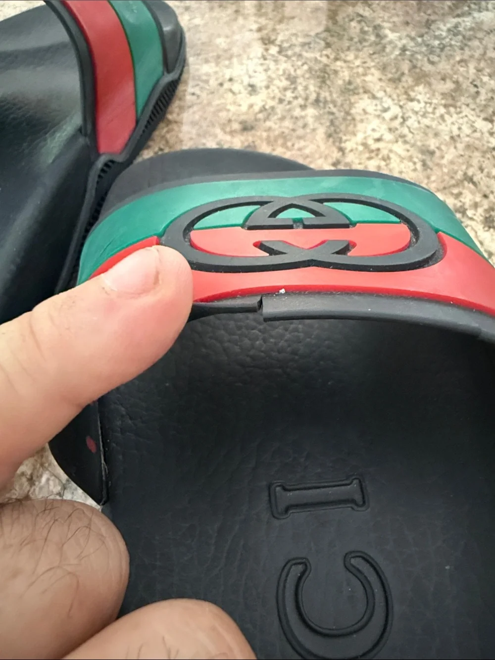 Gucci Black Slides with Red and Green Web Stripe Size 8 *Damaged*